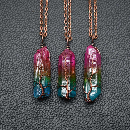 Hot Selling Stone Crystal Pillar Tree Of Life Pendant Ins Fashion Necklace - The Nex Store