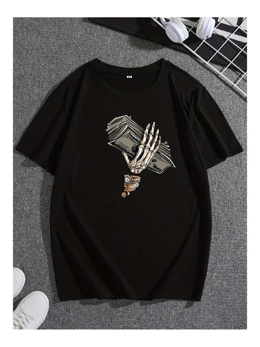 Black Skull Hand Print Shortsleeved Tshirt Fashion Trend Unique Personality - The Nex Store