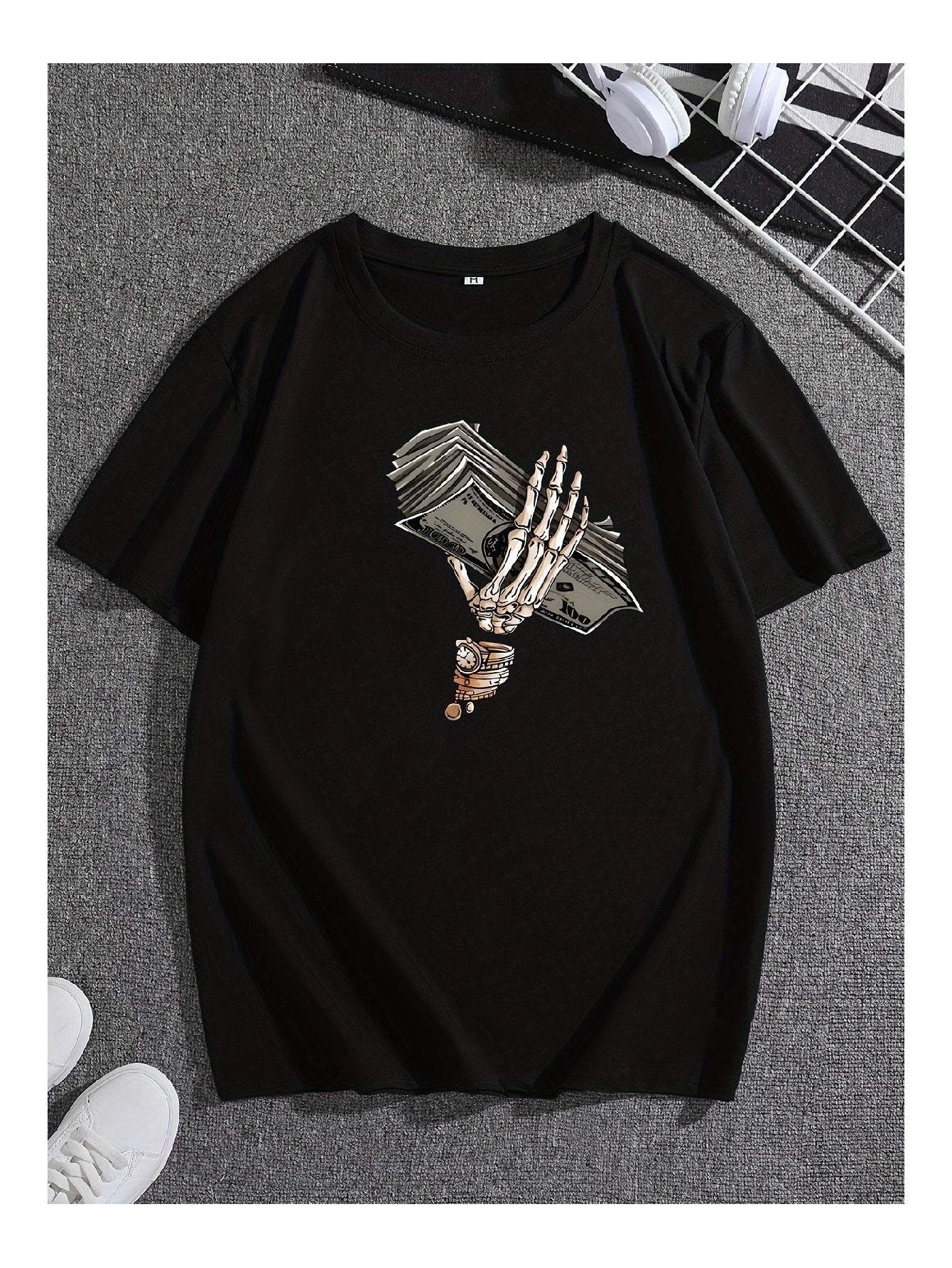Black Skull Hand Print Shortsleeved Tshirt Fashion Trend Unique Personality - The Nex Store