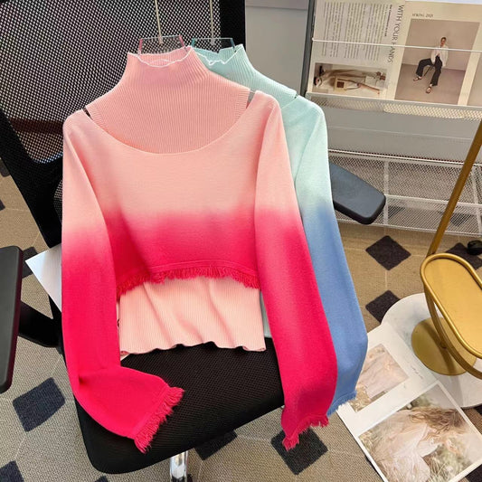 High end and stylish women's gradient color sweater, knitted cape, tea style outfit top, autumn and winter ins trend - The Nex Store