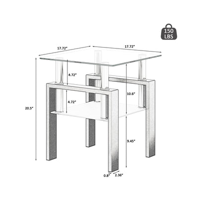 1-Piece Modern Tempered Glass Tea Table Coffee Table End Table, Square Table for Living Room, Transparent/Black - The Nex Store