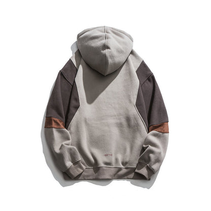 Japanese fashion brand color blocked hooded sweatshirt for men, retro city boy versatile casual top - The Nex Store