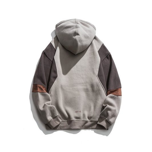 Japanese fashion brand color blocked hooded sweatshirt for men, retro city boy versatile casual top - The Nex Store