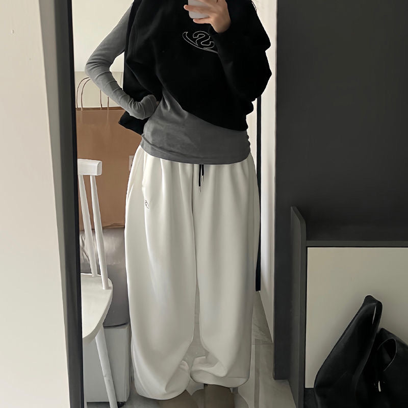 Cotton flannel snow sweatpants with loose silhouette leg binding and floor mopping sports pants - The Nex Store