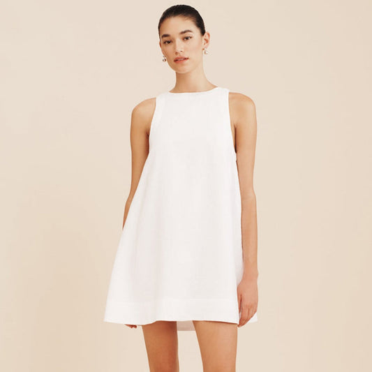 Elegant Pure Linen Dress Women's New Solid Color Simple Sleeveless Tank Dress Casual Commuting Round Neck Dress Summer - The Nex Store