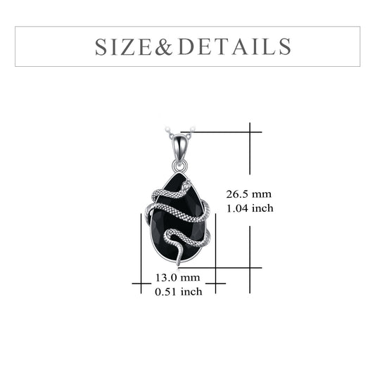Sterling Silver Black Obsidian Tourmaline Crystal Snake Necklace Jewelry as Gifts - The Nex Store