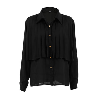 Early autumn pleated French white shirt women's long sleeved chiffon top commuting professional women's clothing - The Nex Store