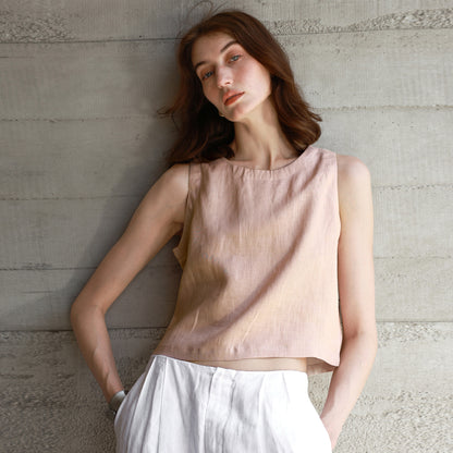 Linen Vest Front and Back Wearable Crop Top Design Sense Women's Sleeveless Loose Waistcoat - The Nex Store