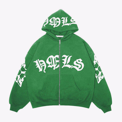 Zipper hoodie Gothic letter printed hoodie oversized hoodie - The Nex Store