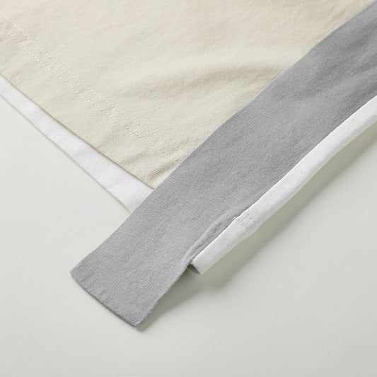 Women's simple and loose mid length T-shirt with contrasting color splicing and raglan sleeves top - The Nex Store