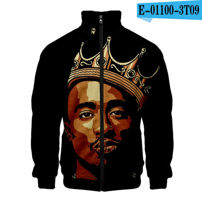 Rap singer 2PAC peripheral 3D color printed casual stand up collar sweatshirt - The Nex Store