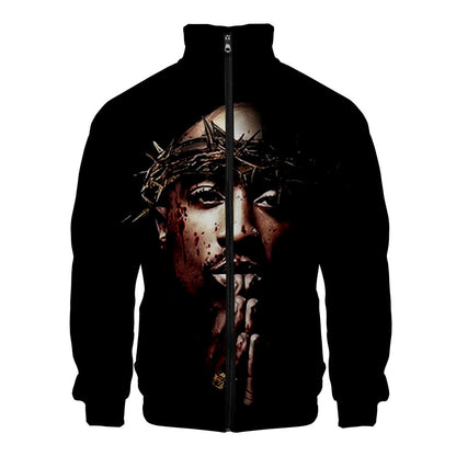Rap singer 2PAC peripheral 3D color printed casual stand up collar sweatshirt - The Nex Store