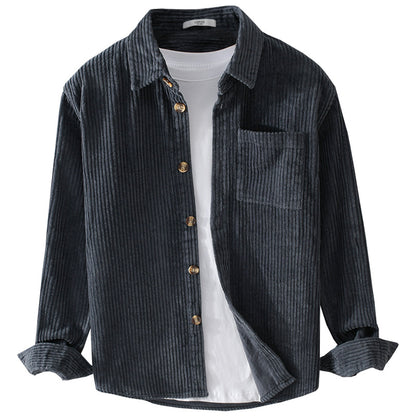Autumn and winter men's corduroy long sleeved shirt, simple, casual, trendy, retro, handsome men's shirt - The Nex Store
