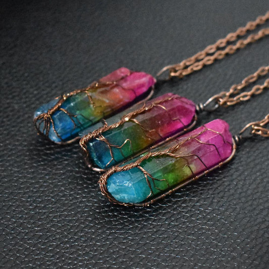 Hot Selling Stone Crystal Pillar Tree Of Life Pendant Ins Fashion Necklace - The Nex Store