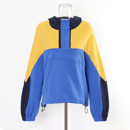 Fashionable casual style, niche design, splicing, contrasting colors, loose and versatile hooded sweatshirt for women - The Nex Store
