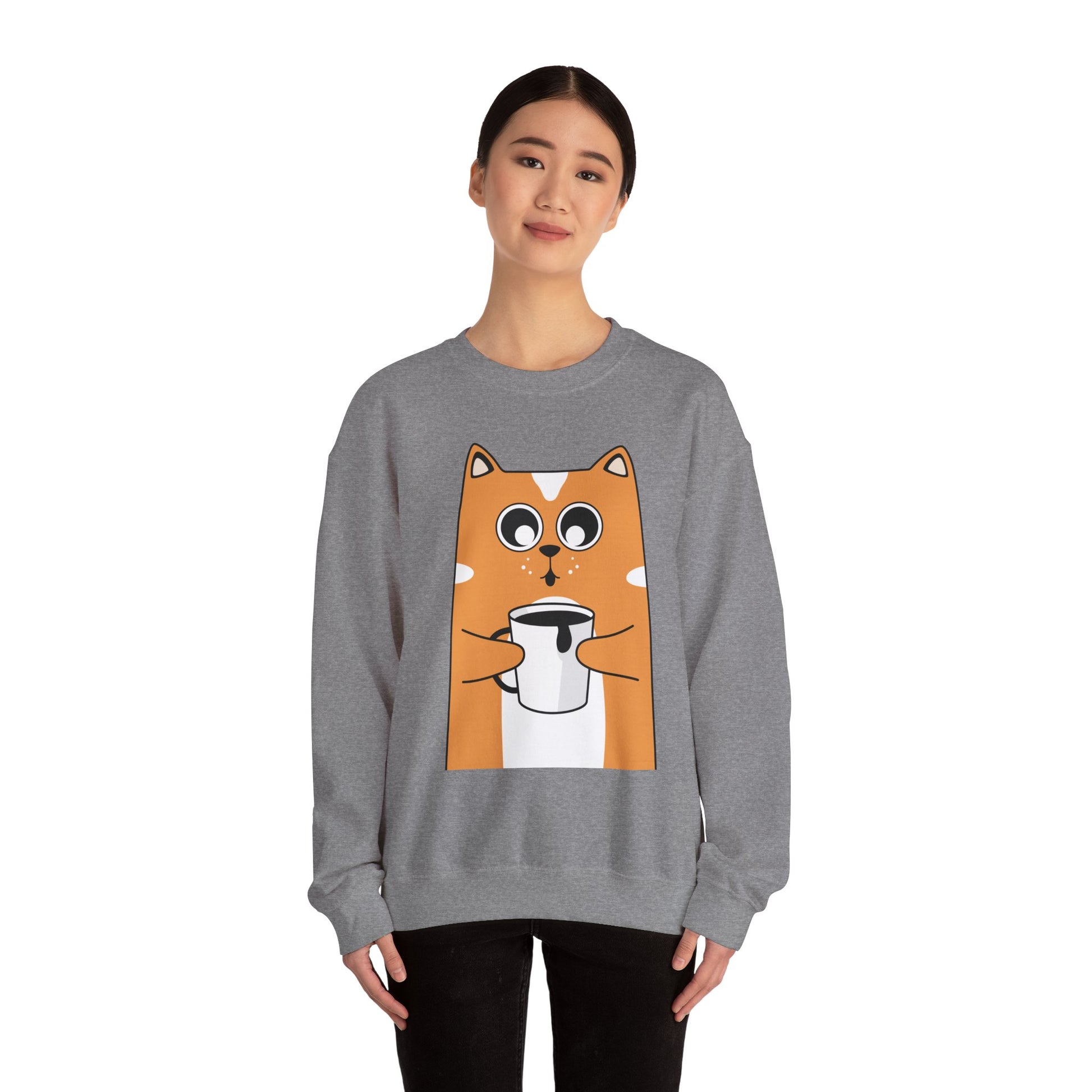 Cute Cat Mug Sweatshirt, Cozy Crewneck, Cat Lover Gift, Animal Apparel, Perfect for Fall, Fun Pet Sweatshirt - The Nex Store