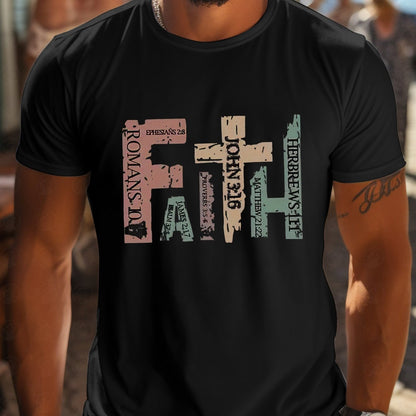 Men's Casual Round Neck T-shirt With Inspirational Bible Scripture Print, Regular Style Short Sleeved Knitted Fabric Top, Suitable For Summer Outings - The Nex Store
