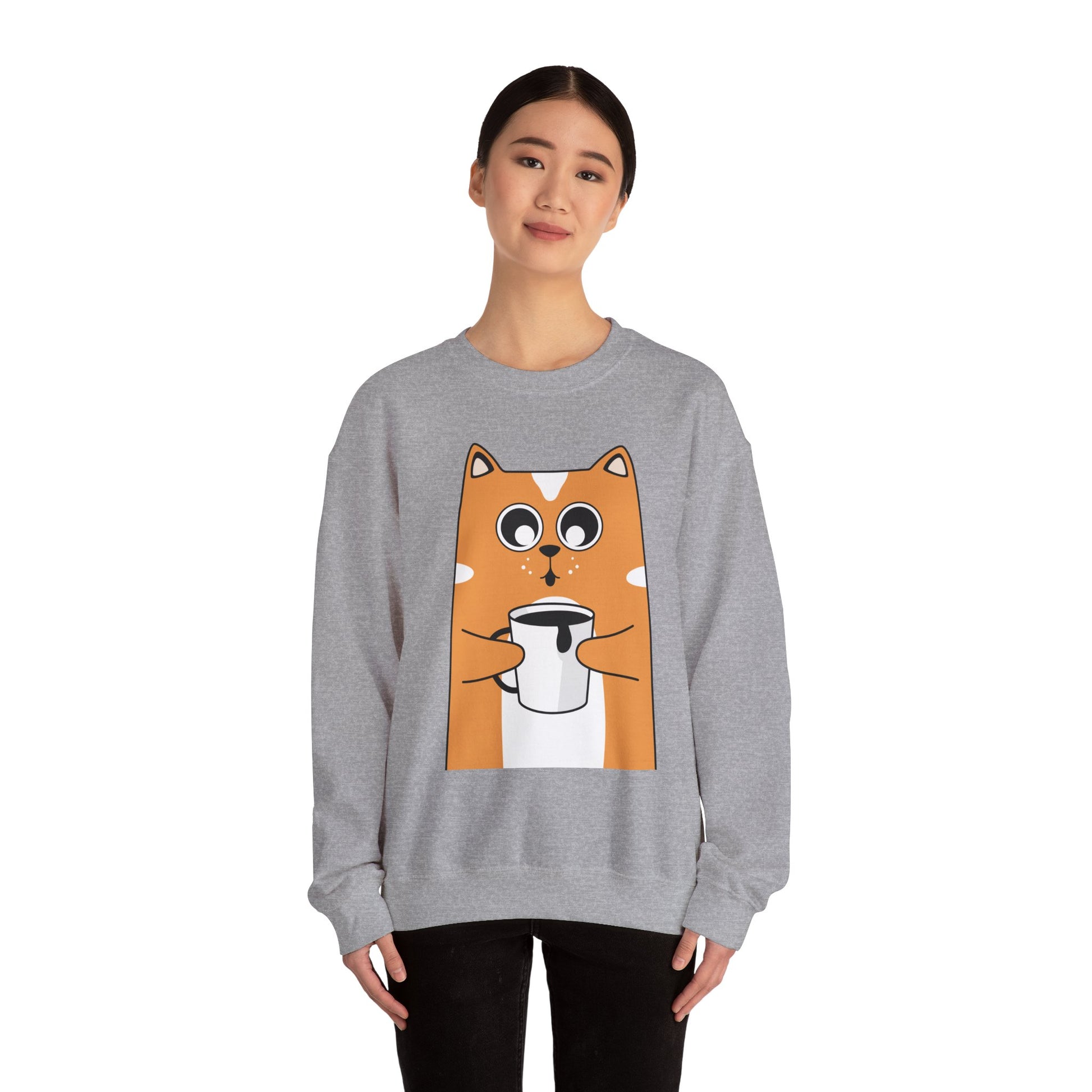 Cute Cat Mug Sweatshirt, Cozy Crewneck, Cat Lover Gift, Animal Apparel, Perfect for Fall, Fun Pet Sweatshirt - The Nex Store