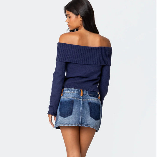 Autumn and Winter New Top Women's Solid Color One Piece Collar Off Shoulder Long Sleeve Hoodie Sweater for Women - The Nex Store
