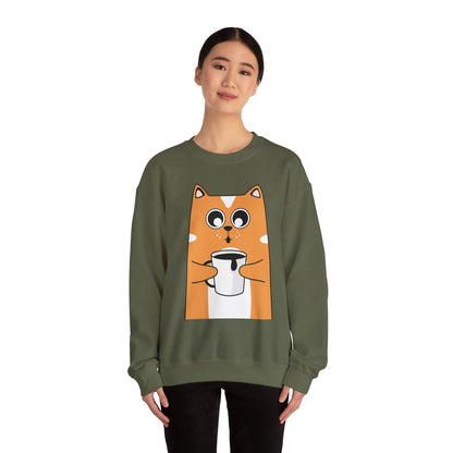 Cute Cat Mug Sweatshirt, Cozy Crewneck, Cat Lover Gift, Animal Apparel, Perfect for Fall, Fun Pet Sweatshirt - The Nex Store