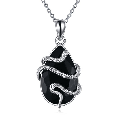 Sterling Silver Black Obsidian Tourmaline Crystal Snake Necklace Jewelry as Gifts - The Nex Store