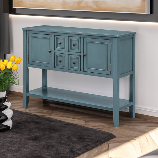 REXM Cambridge Series Spacious Storage Retro Console Desk with Four Small Drawers and Bottom Shelf - The Nex Store