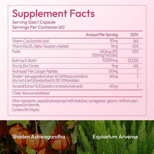OWNONE Biotin Per Serving-HSN Care Promote Hair, Skin, Nails Growth Shoden Ashwagandha Extract Support Stress & Mood Multiple Natural Ingredients All In One 60 Capsules - The Nex Store