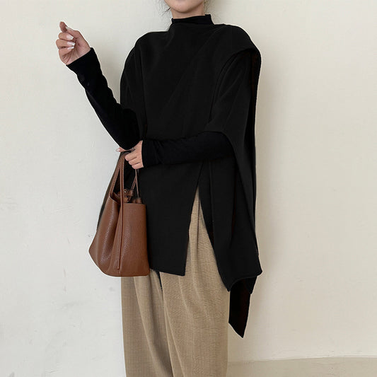 Women's woolen overcoat with a simple style and a sense of high class featuring a top cloak and shawl - The Nex Store
