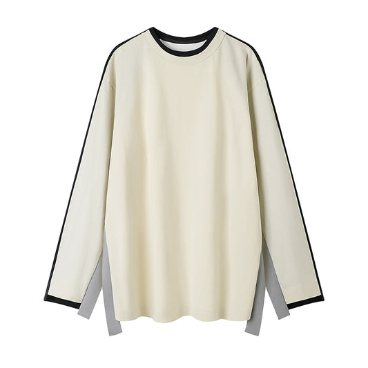 Women's simple and loose mid length T-shirt with contrasting color splicing and raglan sleeves top - The Nex Store