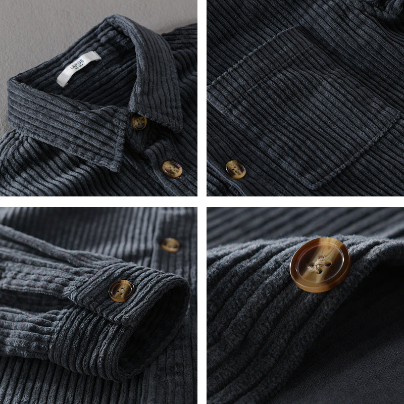 Autumn and winter men's corduroy long sleeved shirt, simple, casual, trendy, retro, handsome men's shirt - The Nex Store