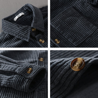 Autumn and winter men's corduroy long sleeved shirt, simple, casual, trendy, retro, handsome men's shirt - The Nex Store