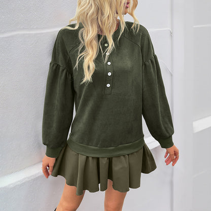 Long sleeved solid color patchwork hoodie dress - The Nex Store