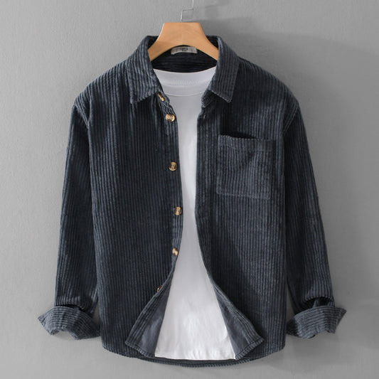 Autumn and winter men's corduroy long sleeved shirt, simple, casual, trendy, retro, handsome men's shirt - The Nex Store