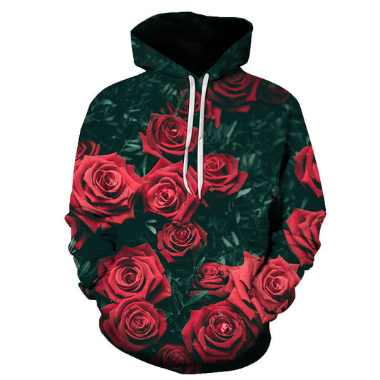 Rose digital print hooded sweatshirt, European and American fashion collection, loose oversized - The Nex Store