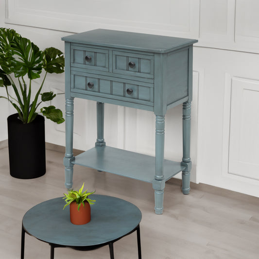 TREXM Narrow Console Table, Slim Sofa Table with Three Storage Drawers and Bottom Shelf for Living Room, Easy Assembly (Navy) - The Nex Store