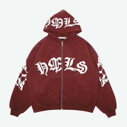 Zipper hoodie Gothic letter printed hoodie oversized hoodie - The Nex Store