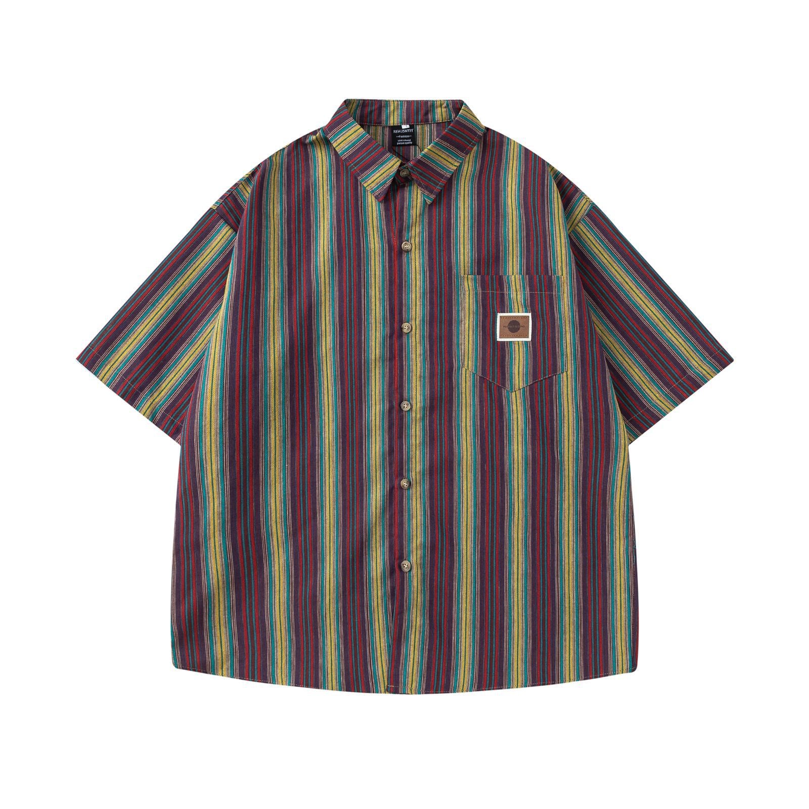 Retro Colorful Striped Short-Sleeved Shirt for Men and Women - The Nex Store