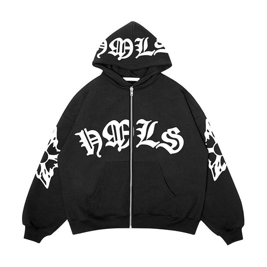 Zipper hoodie Gothic letter printed hoodie oversized hoodie - The Nex Store