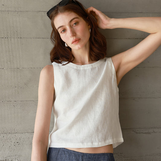 Linen Vest Front and Back Wearable Crop Top Design Sense Women's Sleeveless Loose Waistcoat - The Nex Store