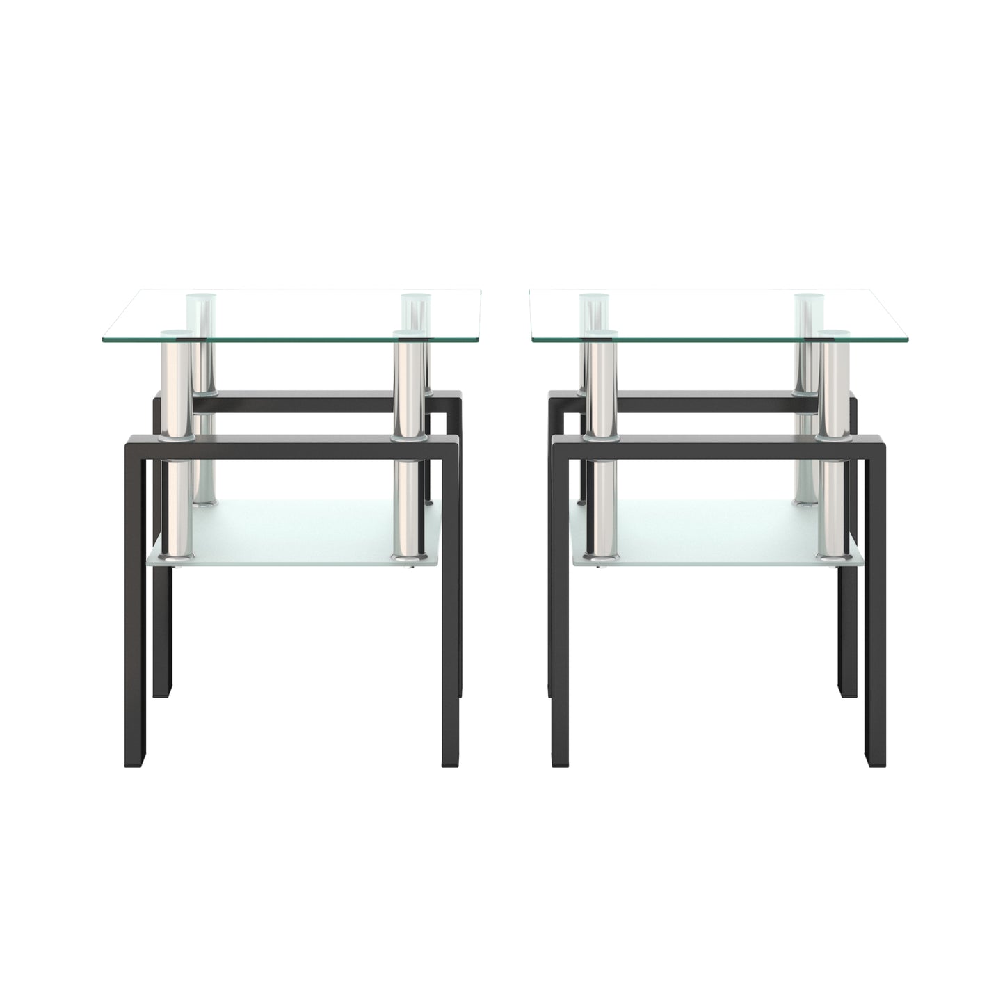 Set of 2, Modern Tempered Glass Tea Table Coffee Table End Table, Square Table for Living Room, Transparent/Black - The Nex Store