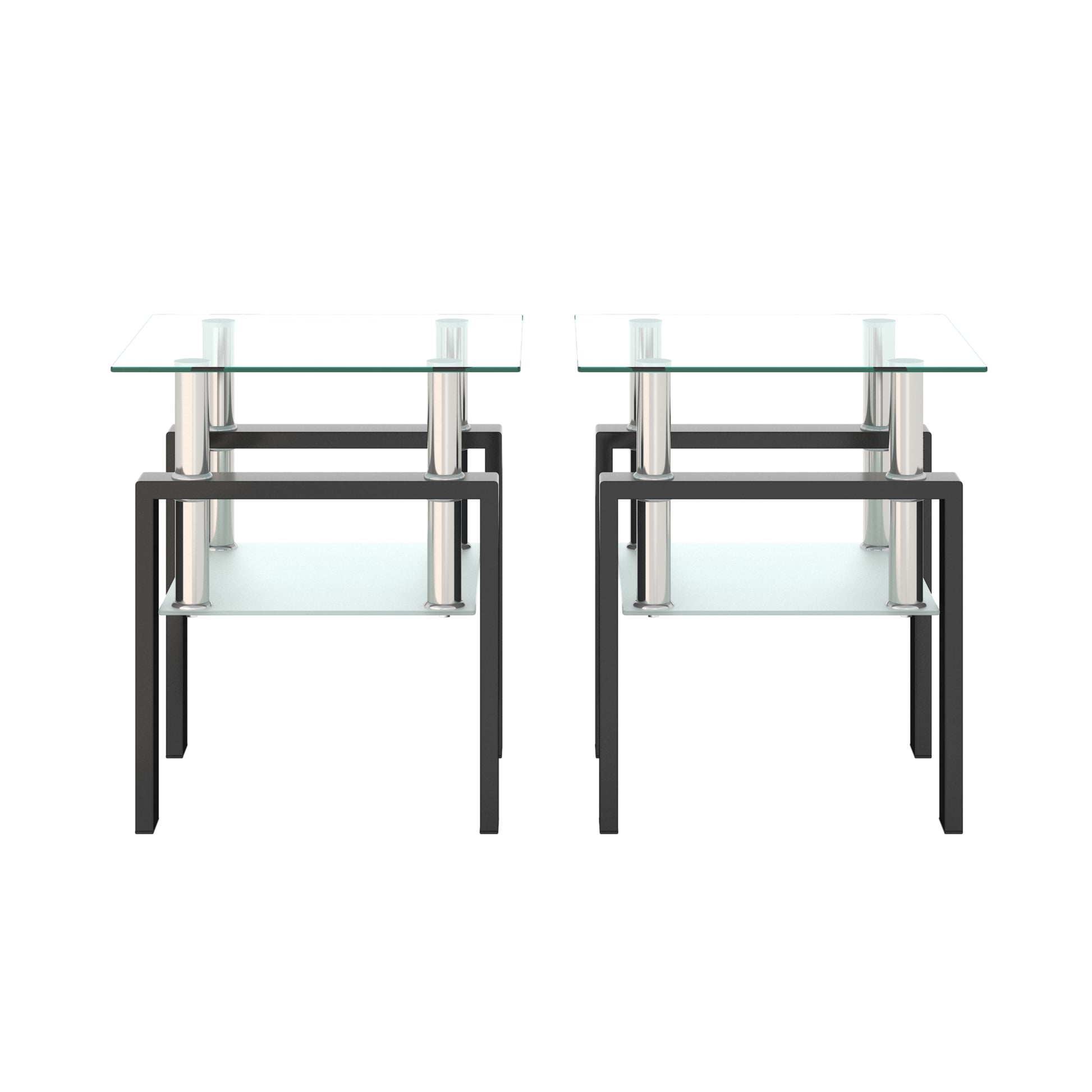 Set of 2, Modern Tempered Glass Tea Table Coffee Table End Table, Square Table for Living Room, Transparent/Black - The Nex Store