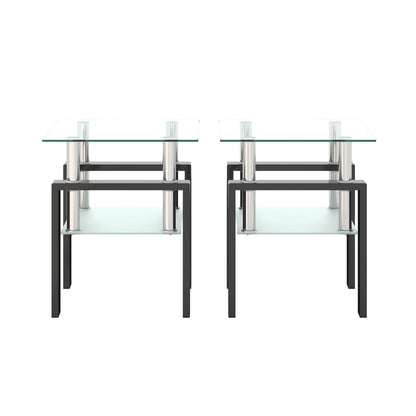Set of 2, Modern Tempered Glass Tea Table Coffee Table End Table, Square Table for Living Room, Transparent/Black - The Nex Store