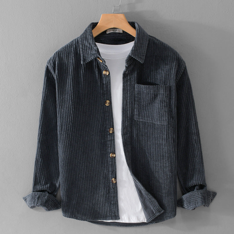 Autumn and winter men's corduroy long sleeved shirt, simple, casual, trendy, retro, handsome men's shirt - The Nex Store