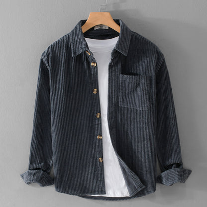 Autumn and winter men's corduroy long sleeved shirt, simple, casual, trendy, retro, handsome men's shirt - The Nex Store