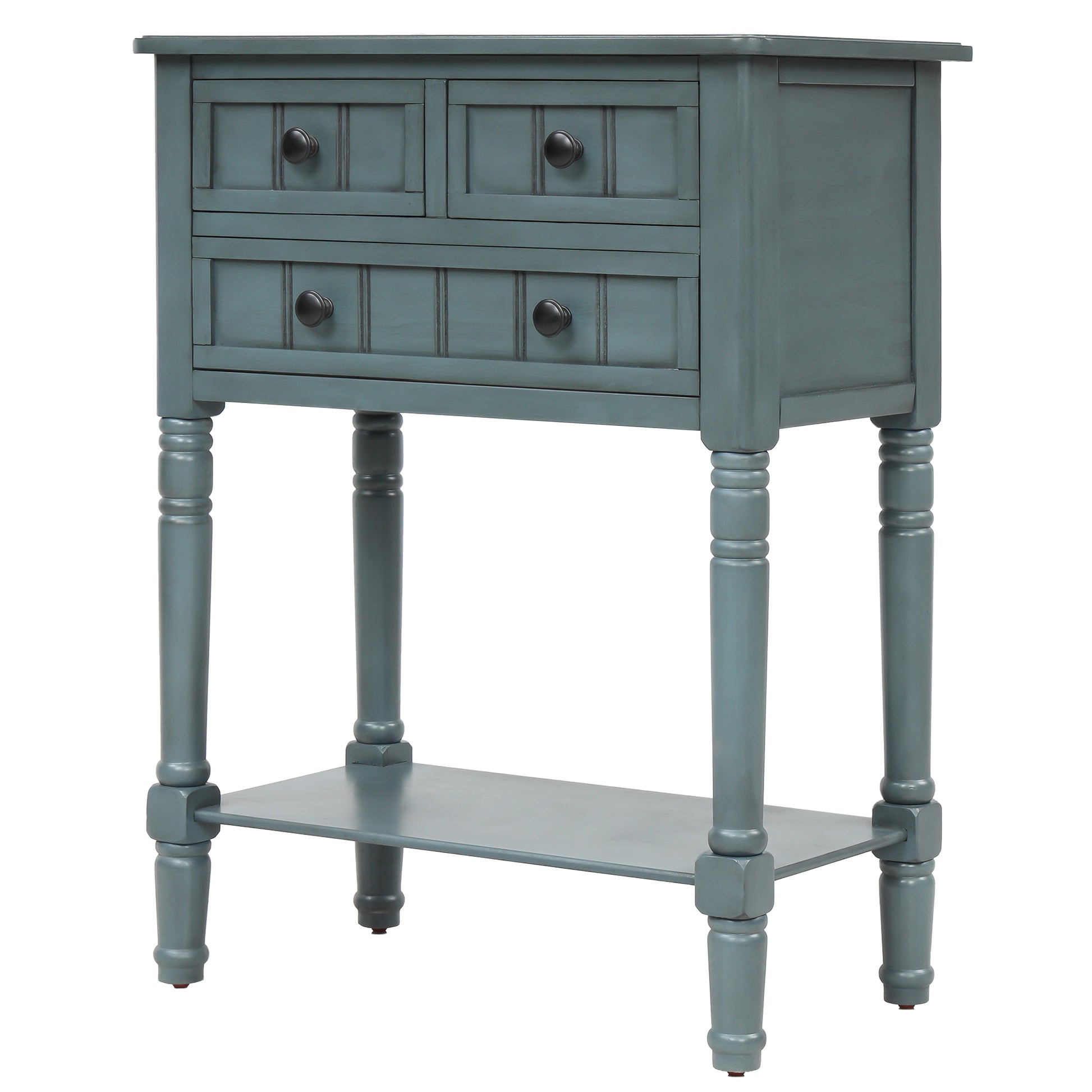TREXM Narrow Console Table, Slim Sofa Table with Three Storage Drawers and Bottom Shelf for Living Room, Easy Assembly (Navy) - The Nex Store