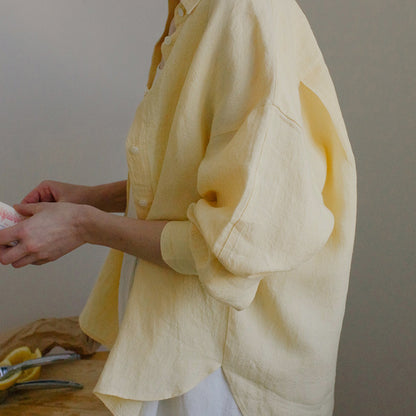 High-end Pure Linen Shirt Women's Spring and Summer Sunscreen Cardigan Loose Top Casual Cross-border Commuting Turn-down Collar Blouse - The Nex Store