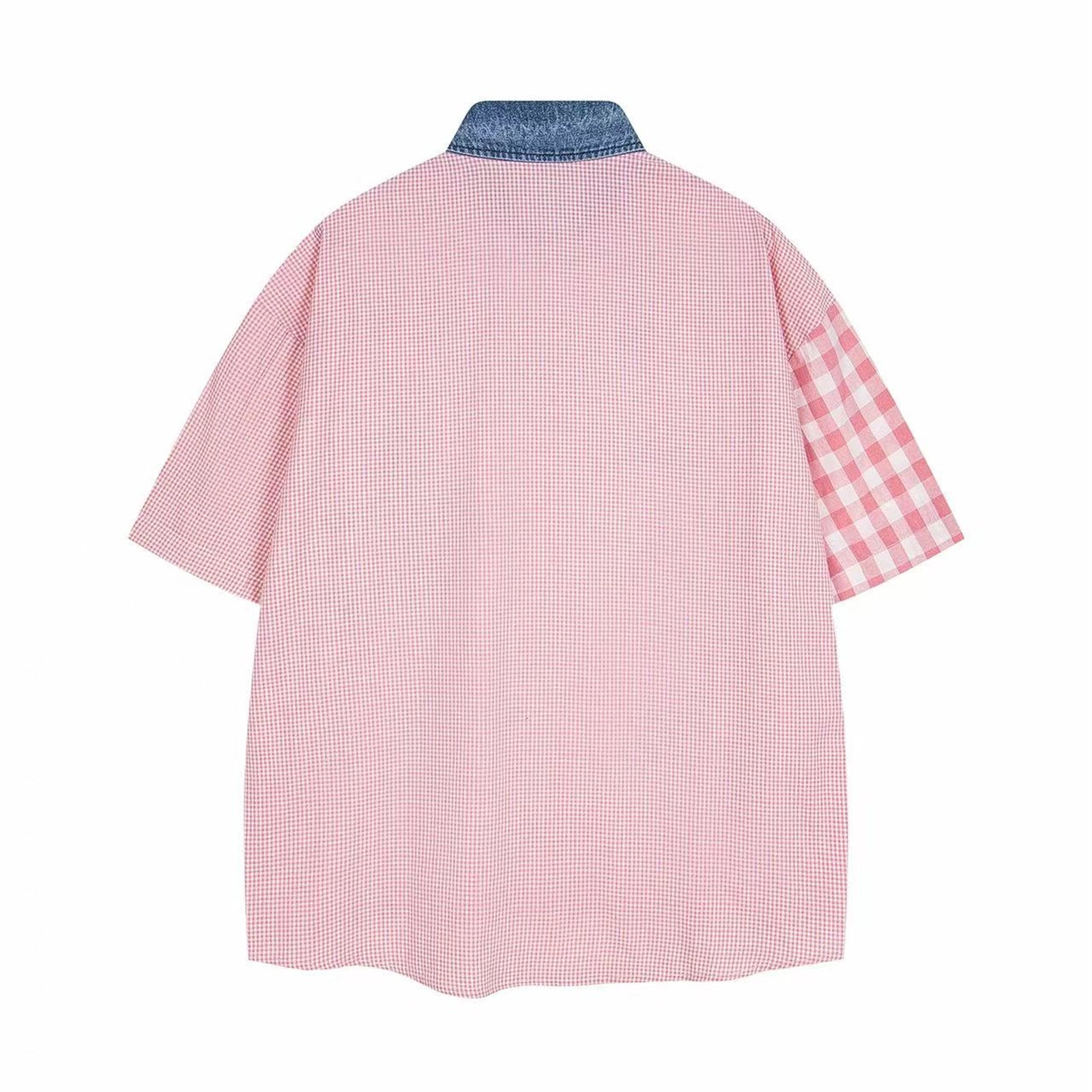 Splicing Fun Embroidery Short Sleeve Shirt Unisex Casual Loose Couple Leisure Shirt - The Nex Store