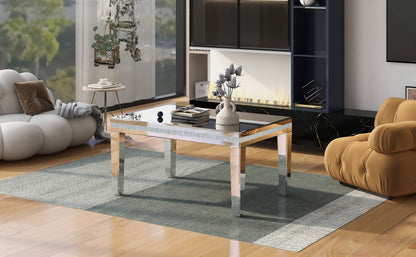 The ON-TRANS stylish modern glass mirrored coffee table features a crystal design and adjustable height legs in silver - The Nex Store