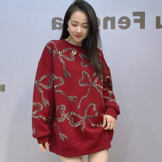 European and American diamond studded casual fashion versatile loose and high-end trendy women's hoodie - The Nex Store