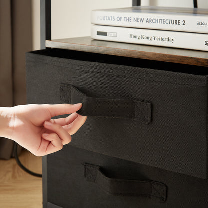 Tea table with charging station, bedside table with USB port, socket and cloth bag, 2 drawers - The Nex Store